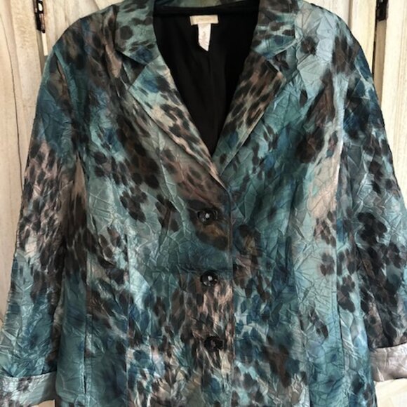 SOLD CHICO’S Women’s Crinkle Crush Blazer Jacket Teal - Picture 6 of 8
